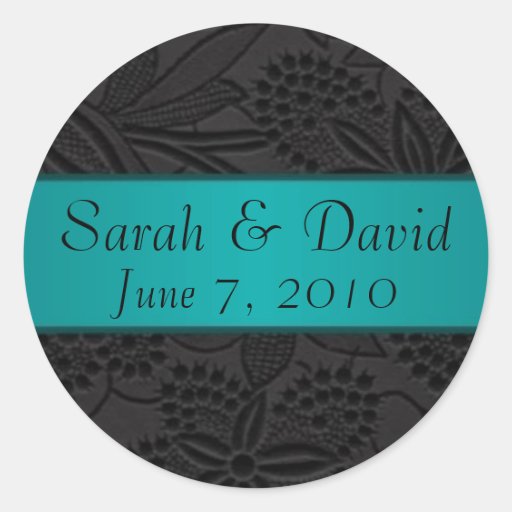Wedding sticker black with teal ribbon