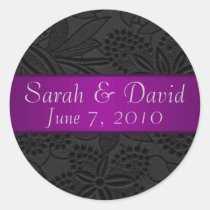 Wedding sticker black with violet ribbon stickers