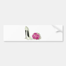 Wedding Stiletto Shoe and Bouquet of Roses Bumper Stickers