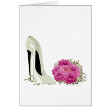 Wedding Stiletto Shoe and Bouquet of Roses Greeting Card