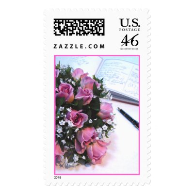 Wedding Symbols 5 Bouquet and Guest Book Postage Stamp by bridalbydesign
