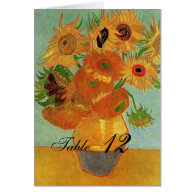 wedding table card,vase with twelve sunflowers greeting cards