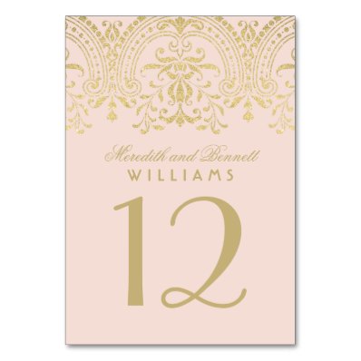Wedding Table Number | Blush Gold Vintage Glamour Card