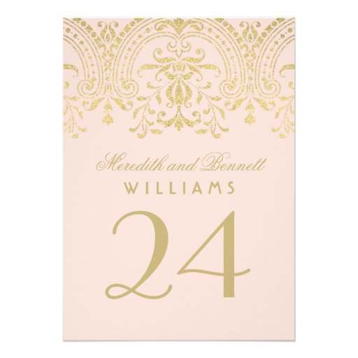 Wedding Table Number | Blush Gold Vintage Glamour Custom Announcements (front side)
