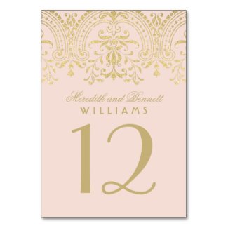 Wedding Table Number | Blush Gold Vintage Glamour Table Cards
