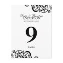 Wedding table number card party reception B&W postcard