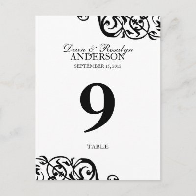 Wedding table number card party reception BW Post Cards by FidesDesign