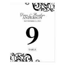 Wedding table number card party reception B&W Post Cards
