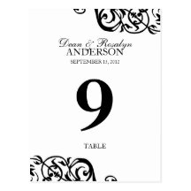 Wedding table number card party reception B&W Post Cards