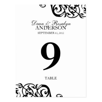 Wedding table number card party reception B&W Post Cards