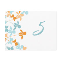 Wedding Table Number Cards Blue Orange Floral Post Cards