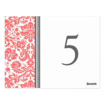 Wedding Table Number Cards Coral Grey Postcard