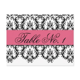 Wedding Table Number Cards Damask Honeysuckle Pink postcard