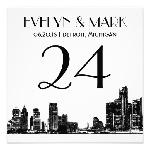 Wedding Table Number Cards | Detroit Skyline