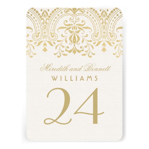Wedding Table Number Cards | Gold Vintage Glamour (front side)