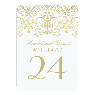 Wedding Table Number Cards | Gold Vintage Glamour 4.5" X 6.25" Invitation Card