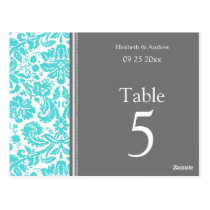 Wedding Table Number Cards Grey Aqua Post Card