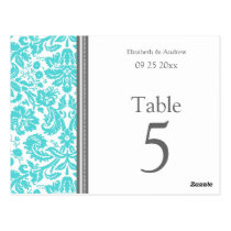 Wedding Table Number Cards Grey Aqua Postcards