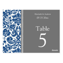 Wedding Table Number Cards Grey Blue Postcard