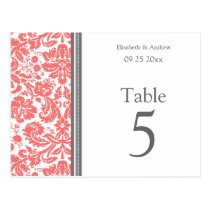 Wedding Table Number Cards Grey Coral Postcards