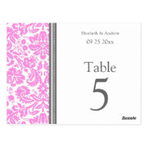 Wedding Table Number Cards Grey Pink Post Cards