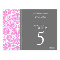 Wedding Table Number Cards Grey Pink Post Cards