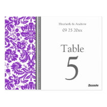 Wedding Table Number Cards Grey Purple Post Cards