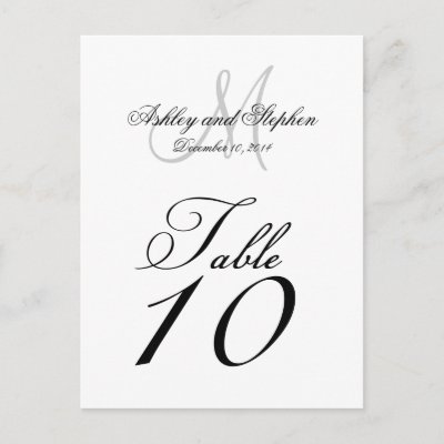 Wedding Table Number Cards Monogram Names Date Post Cards