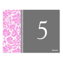 Wedding Table Number Cards Pink Grey Post Cards