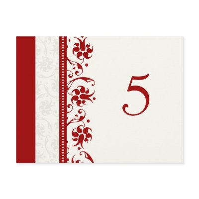 Wedding Table Number Cards Red Floral Postcard