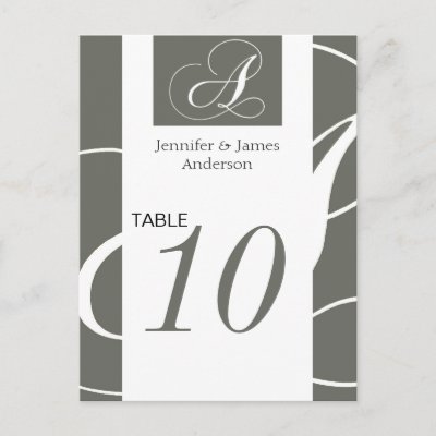 Wedding Table Number Cards Silver Grey Monogram Post Card by 