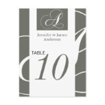 Wedding Table Number Cards Silver Grey Monogram postcards