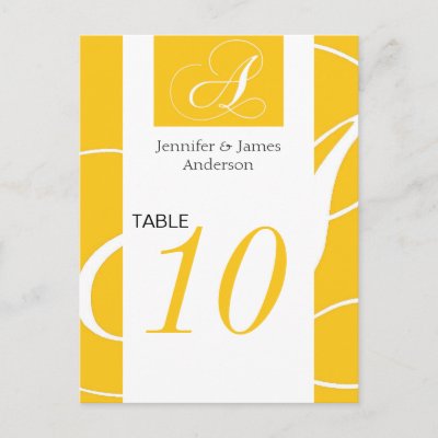 Table Number Cards Wedding on Wedding Table Number Cards Yellow Monogram A Postcard From Zazzle Com