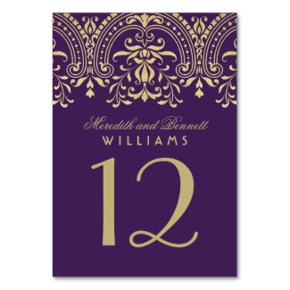 Wedding Table Number | Purple Gold Vintage Glamour Table Cards
