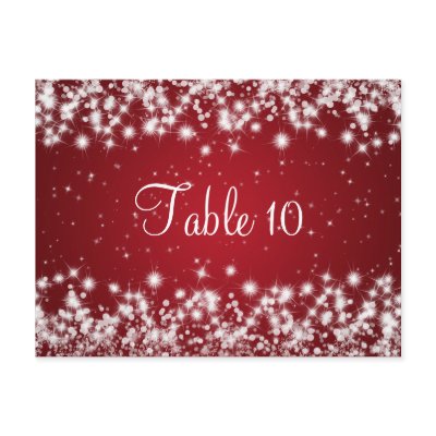 Wedding Table Number Winter Sparkle Red Postcards
