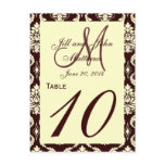 Wedding Table Numbers Brown Ivory Damask postcards