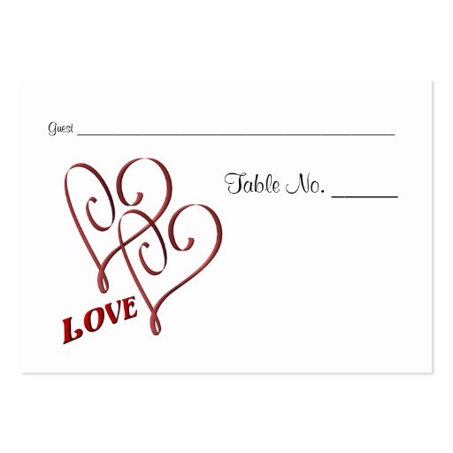 Wedding Table Place Cards Love Two Hearts Business Card Templates (front side)