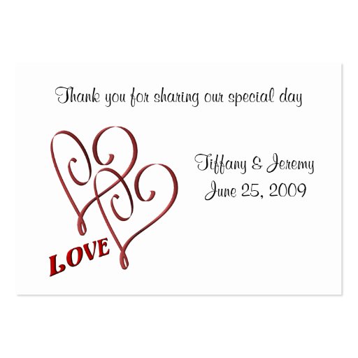 Wedding Table Place Cards Love Two Hearts Business Card Templates (back side)