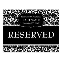 Wedding Table RESERVED Sign Damask Pattern Post Cards