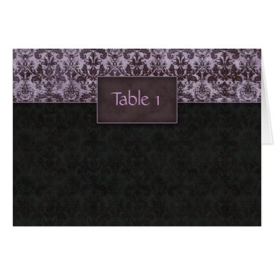 Wedding Table Seating Card Damask Purple Black by BestCards