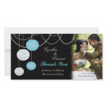 Wedding Thank You Aqua Blue Lanterns Photo Card