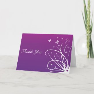 Wedding Thank You Card - Purple Butterfly Swirl