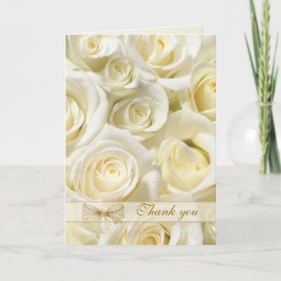 Elegant whitecream roses wedding thank you card