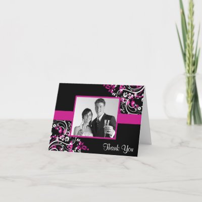 Wedding Thankyou Cards on Wedding Photo Thank You Cards  With A Black And Fuschia Background