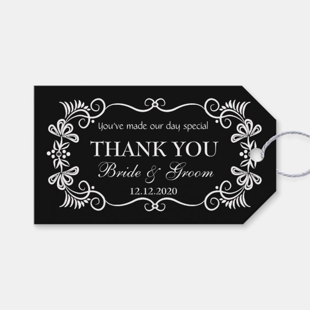 Wedding Thank You Gift Tags | Black White Swirls Pack Of Gift Tags