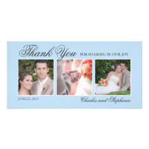 Wedding Thank You in Blue Three Photo Card