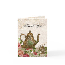 Wedding Thank You Note Card - Tea Pot Rose Vintage