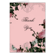 Wedding Thank You Note Card - Trellis Rose Vintage