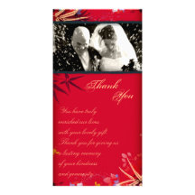 Wedding Thank You Photo Card Vintage Bamboo Leaves