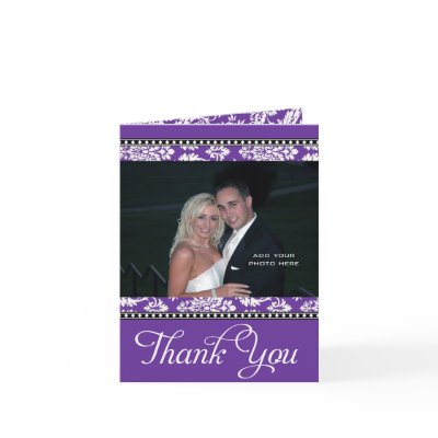 Wedding Thank You Photo Cards Damask Purple
